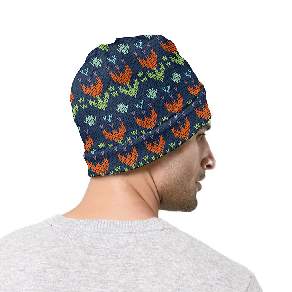 Flower Knitted Pattern Print Beanie