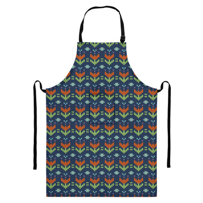 Flower Knitted Pattern Print Bib Apron With Pocket