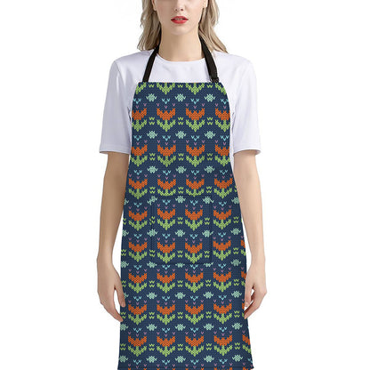 Flower Knitted Pattern Print Bib Apron With Pocket
