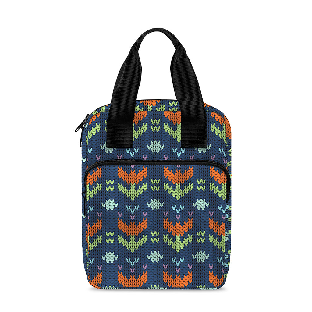 Flower Knitted Pattern Print Bible Tote Bag