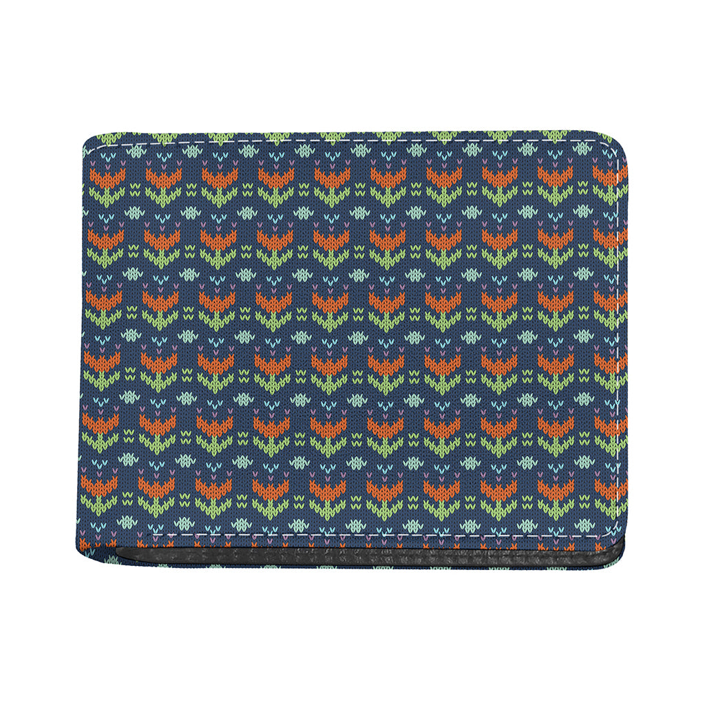 Flower Knitted Pattern Print Bifold Wallet