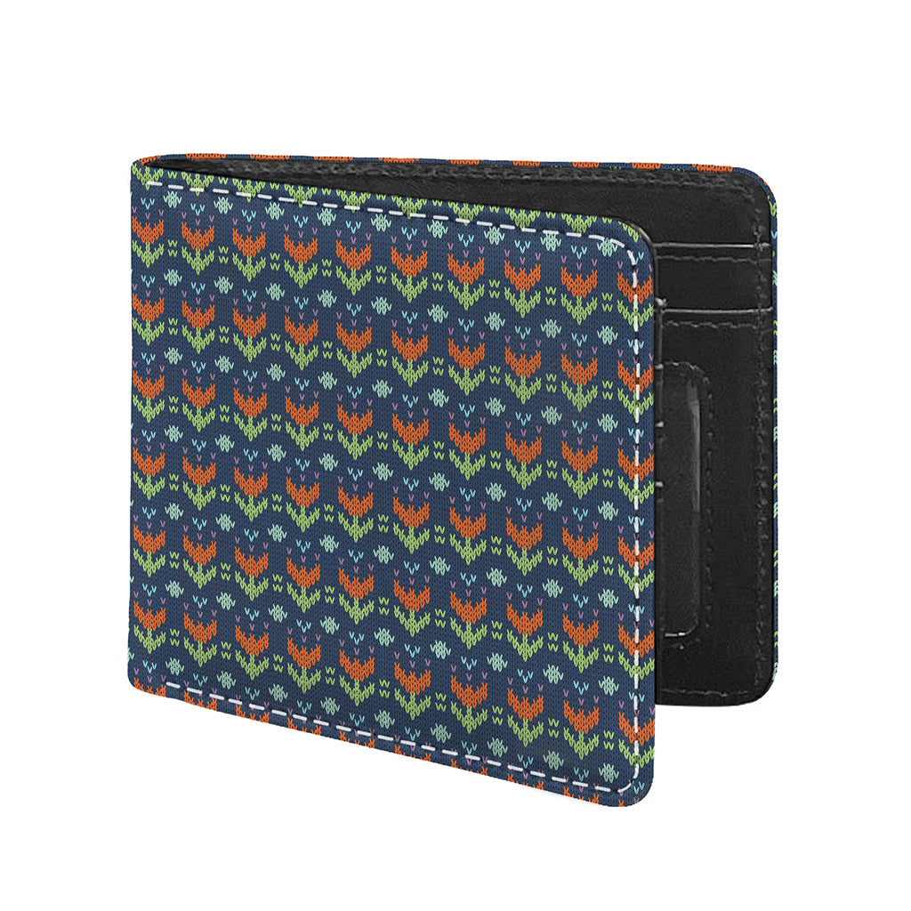 Flower Knitted Pattern Print Bifold Wallet