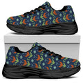 Flower Knitted Pattern Print Black Chunky Shoes