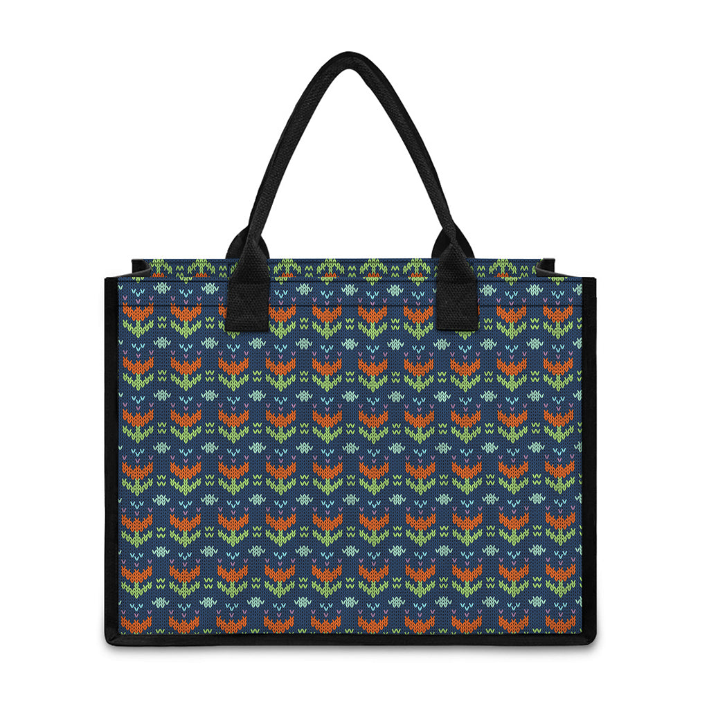 Flower Knitted Pattern Print Canvas Tote Bag