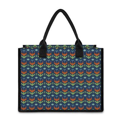 Flower Knitted Pattern Print Canvas Tote Bag