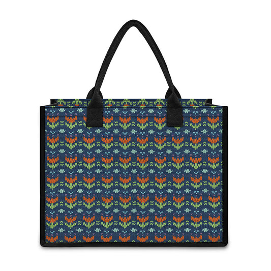 Flower Knitted Pattern Print Canvas Tote Bag