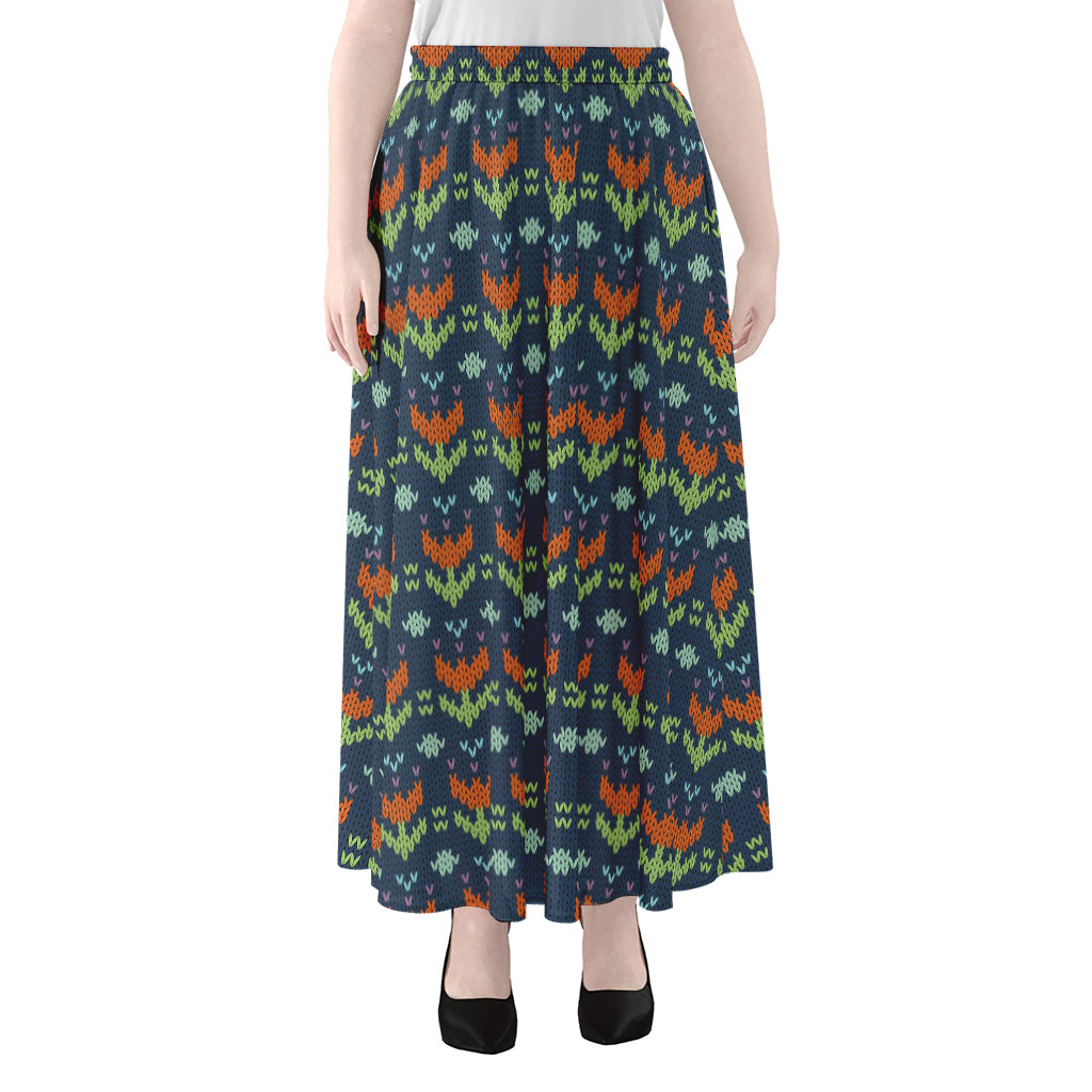 Flower Knitted Pattern Print Chiffon Maxi Skirt
