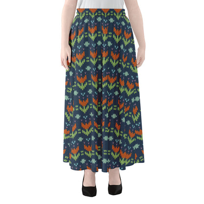 Flower Knitted Pattern Print Chiffon Maxi Skirt