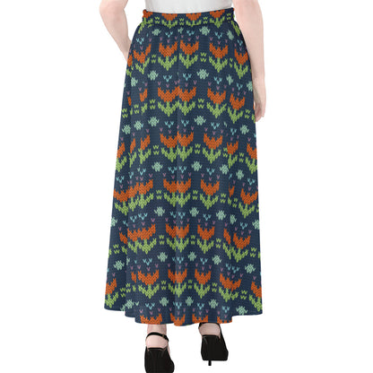 Flower Knitted Pattern Print Chiffon Maxi Skirt