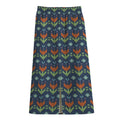 Flower Knitted Pattern Print Cotton Front Slit Maxi Skirt