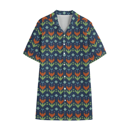 Flower Knitted Pattern Print Cotton Hawaiian Shirt