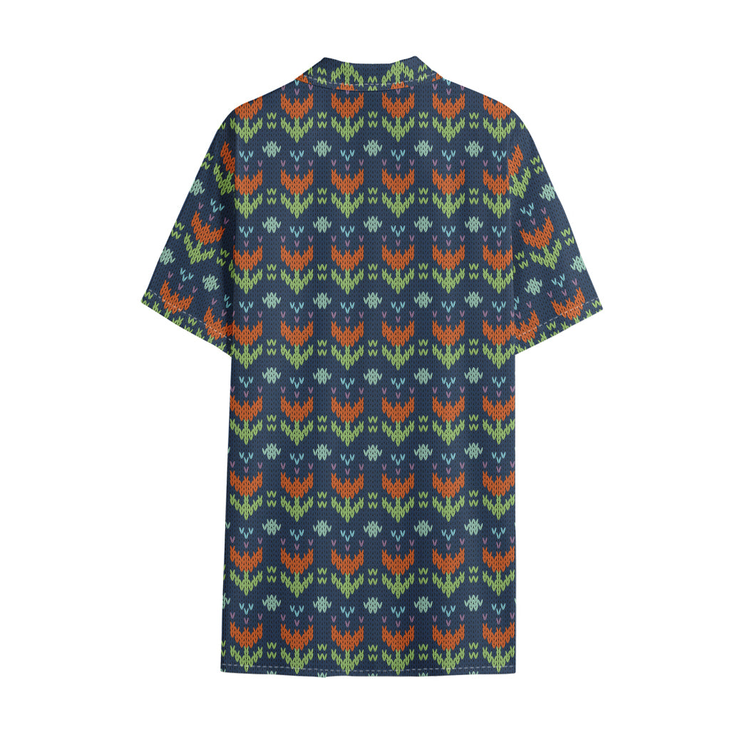 Flower Knitted Pattern Print Cotton Hawaiian Shirt