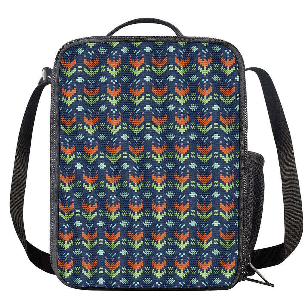 Flower Knitted Pattern Print Crossbody Lunch Bag