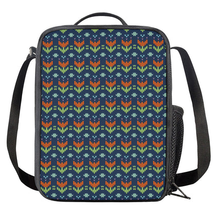Flower Knitted Pattern Print Crossbody Lunch Bag