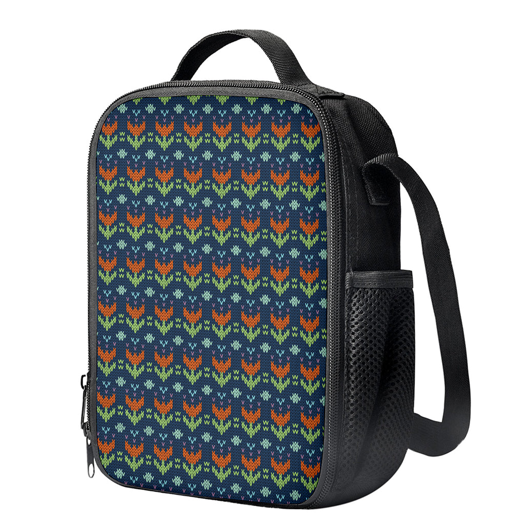 Flower Knitted Pattern Print Crossbody Lunch Bag