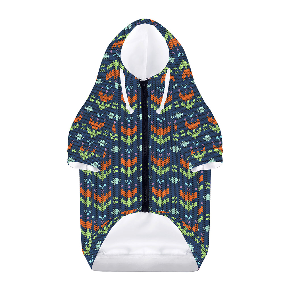 Flower Knitted Pattern Print Dog Zip Up Hoodie