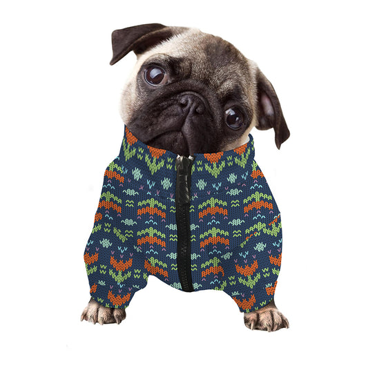 Flower Knitted Pattern Print Dog Zip Up Jacket
