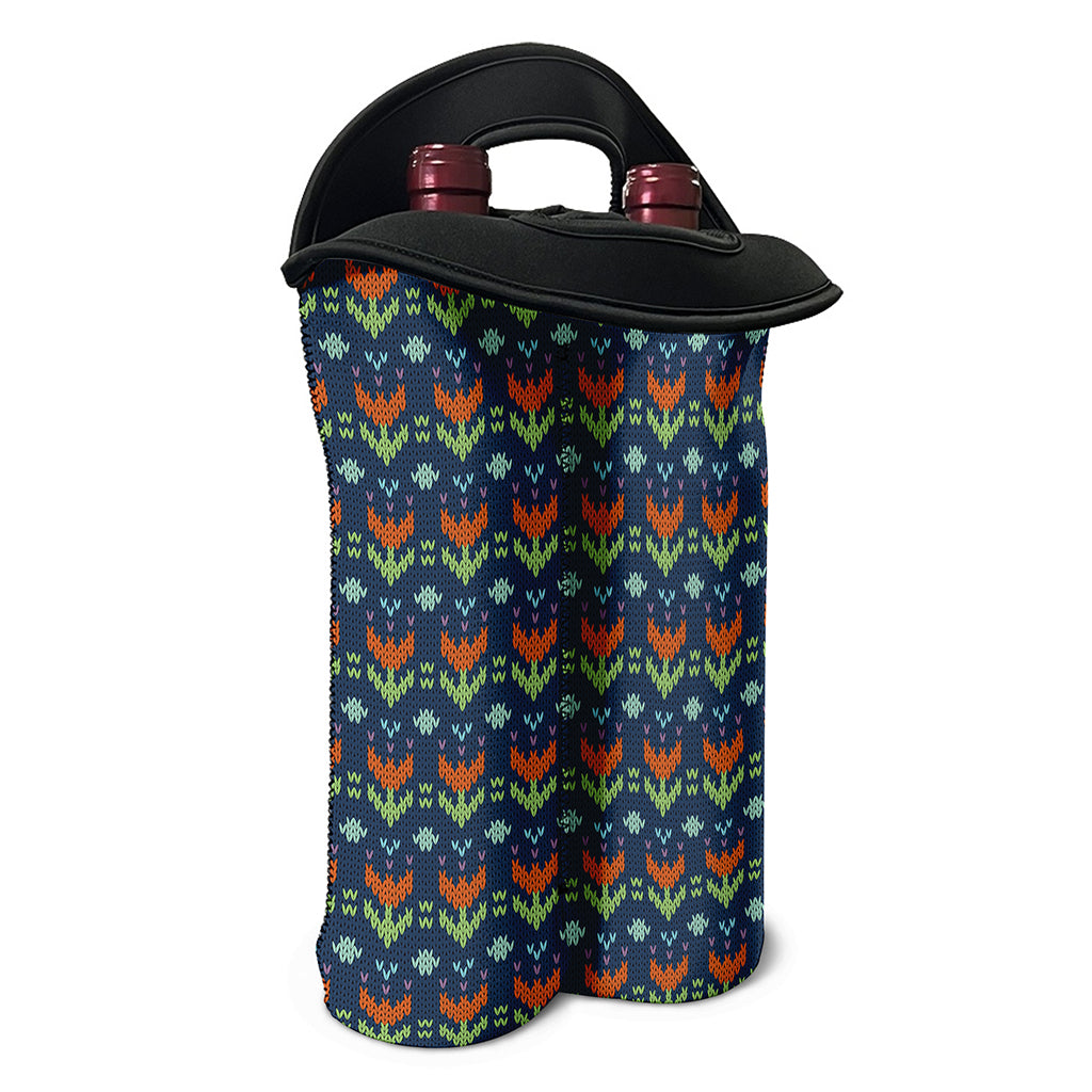 Flower Knitted Pattern Print Double Neoprene Wine Tote
