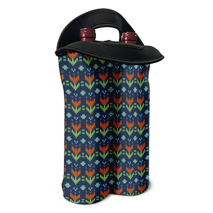 Flower Knitted Pattern Print Double Neoprene Wine Tote