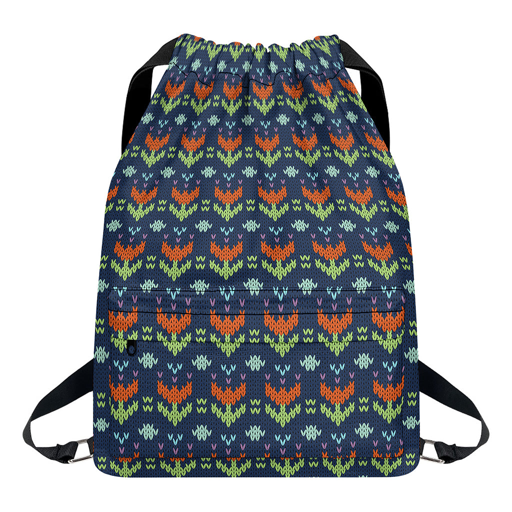 Flower Knitted Pattern Print Drawstring Backpack