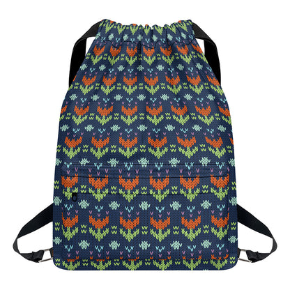 Flower Knitted Pattern Print Drawstring Backpack