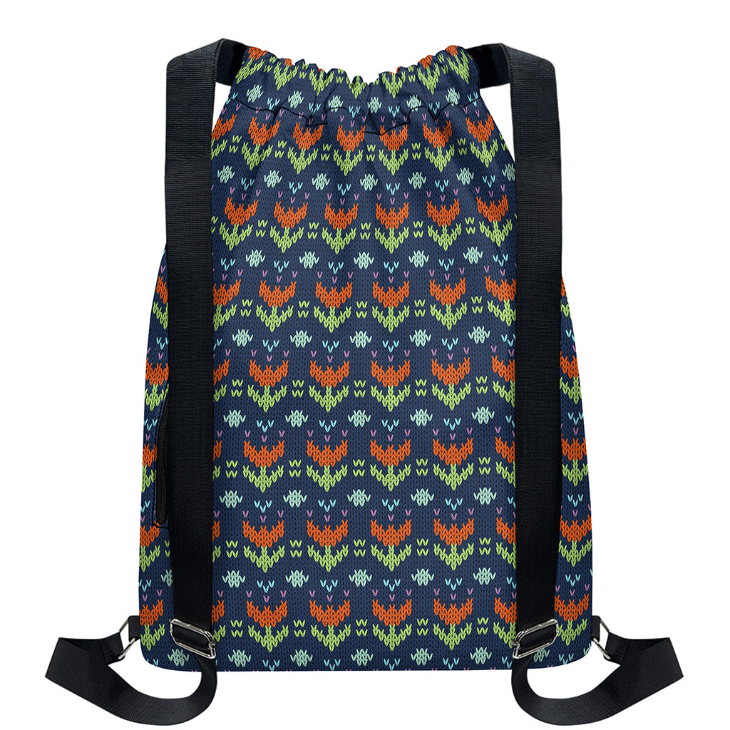 Flower Knitted Pattern Print Drawstring Backpack