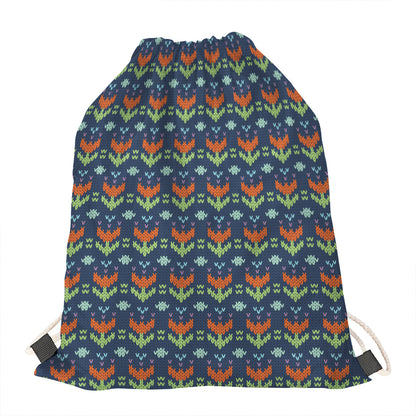 Flower Knitted Pattern Print Drawstring Bag