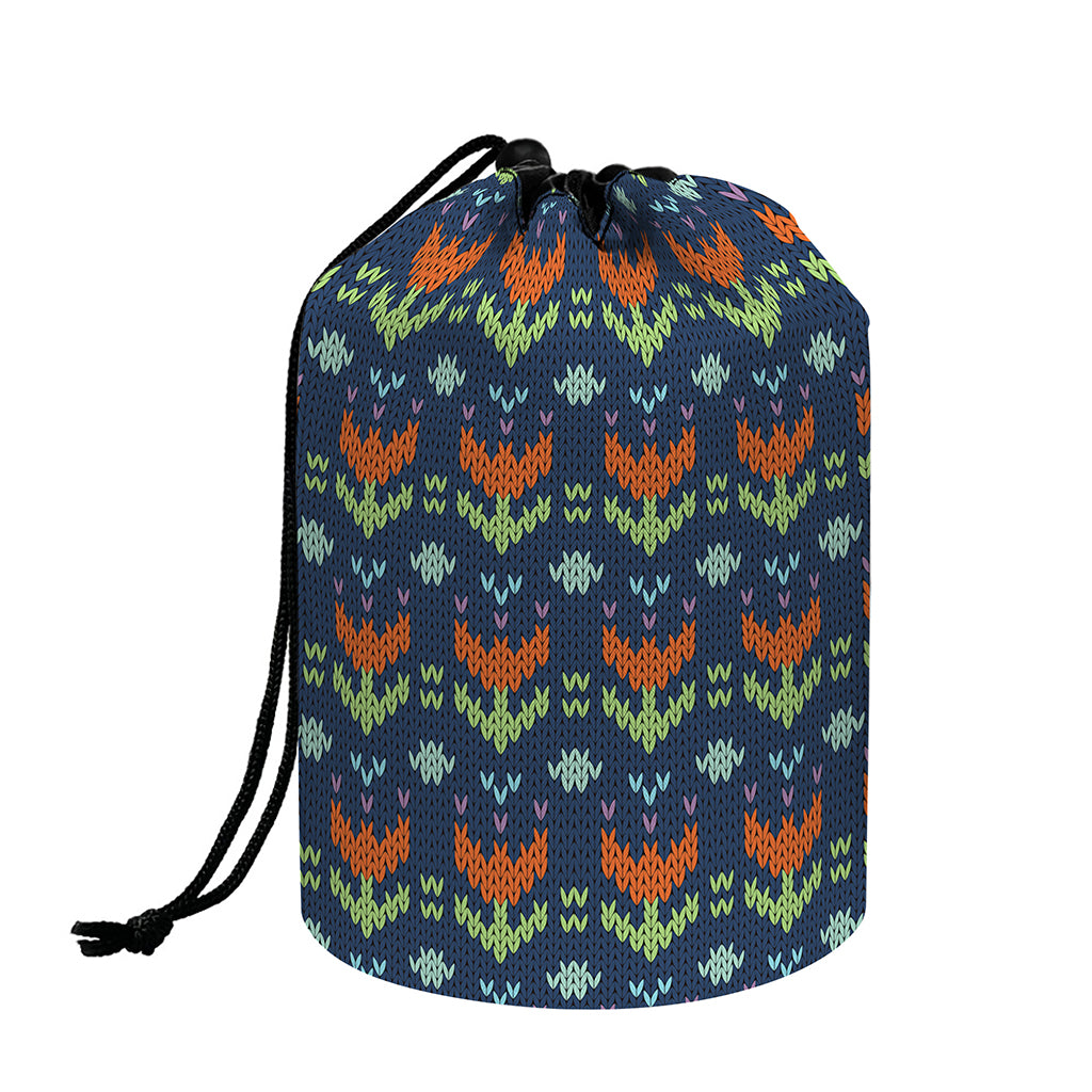 Flower Knitted Pattern Print Drawstring Makeup Bag
