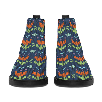 Flower Knitted Pattern Print Flat Ankle Boots