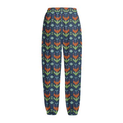 Flower Knitted Pattern Print Fleece Lined Knit Pants