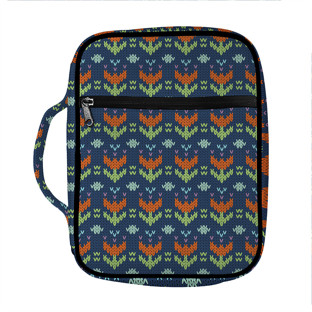 Flower Knitted Pattern Print Front Pocket Bible Bag