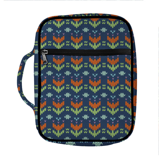 Flower Knitted Pattern Print Front Pocket Bible Bag