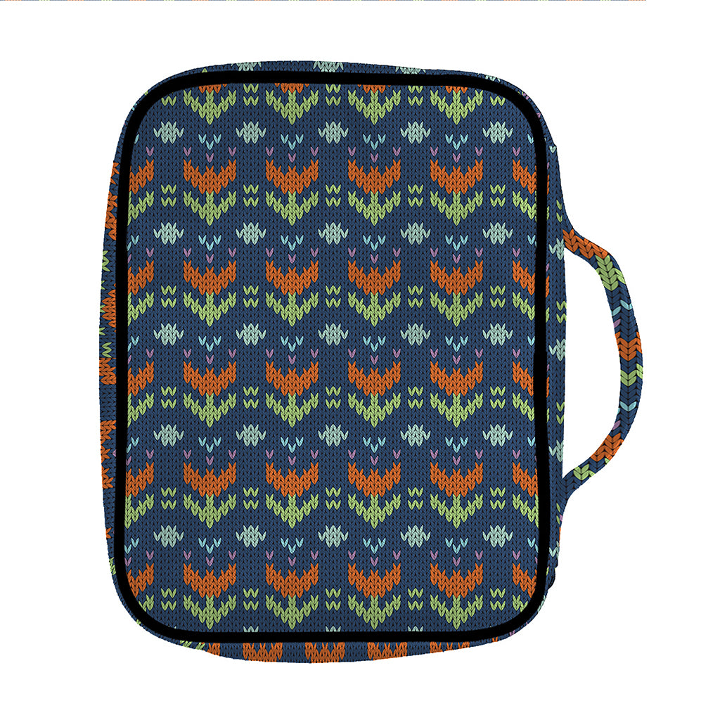 Flower Knitted Pattern Print Front Pocket Bible Bag