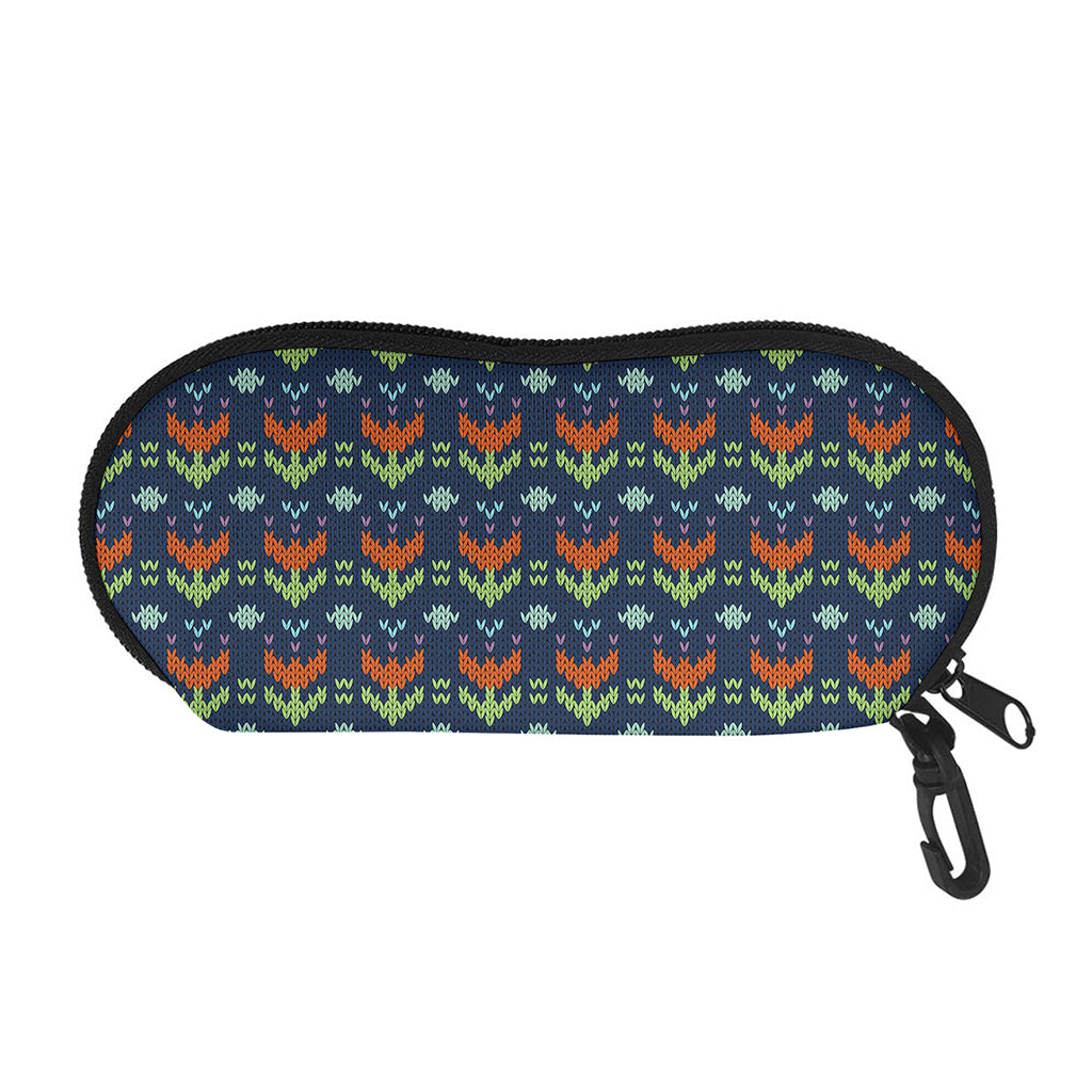 Flower Knitted Pattern Print Glasses Case