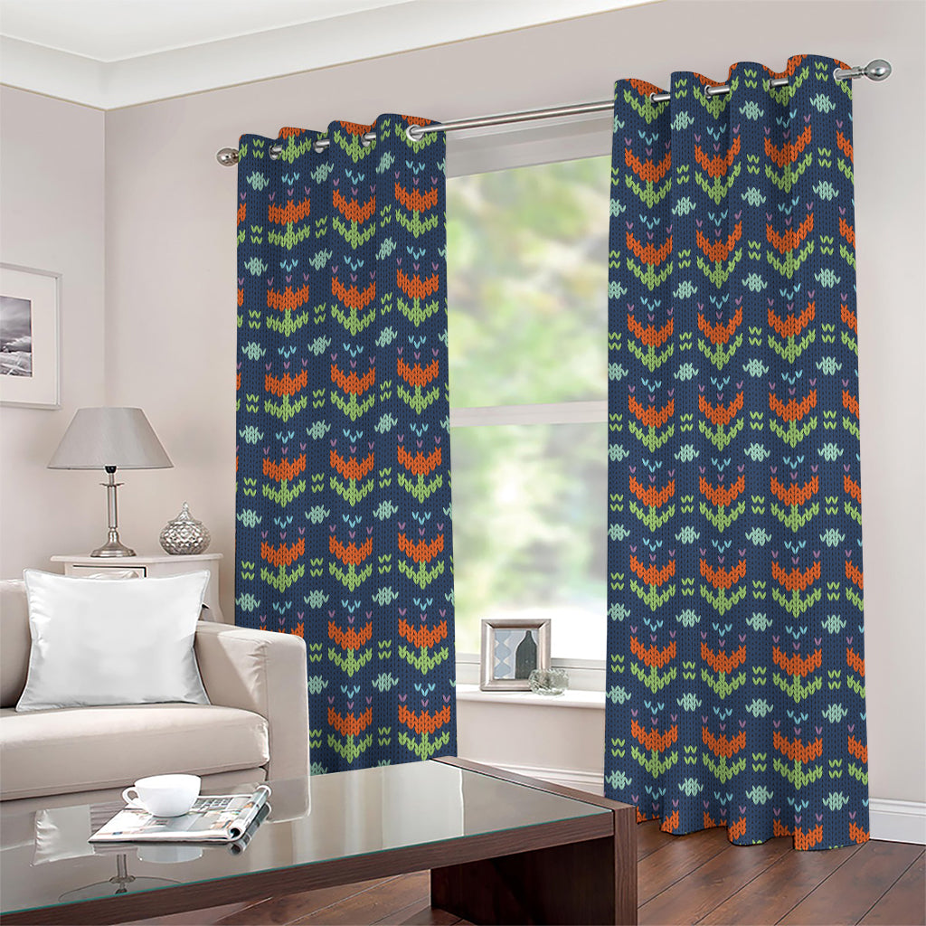 Flower Knitted Pattern Print Grommet Curtains