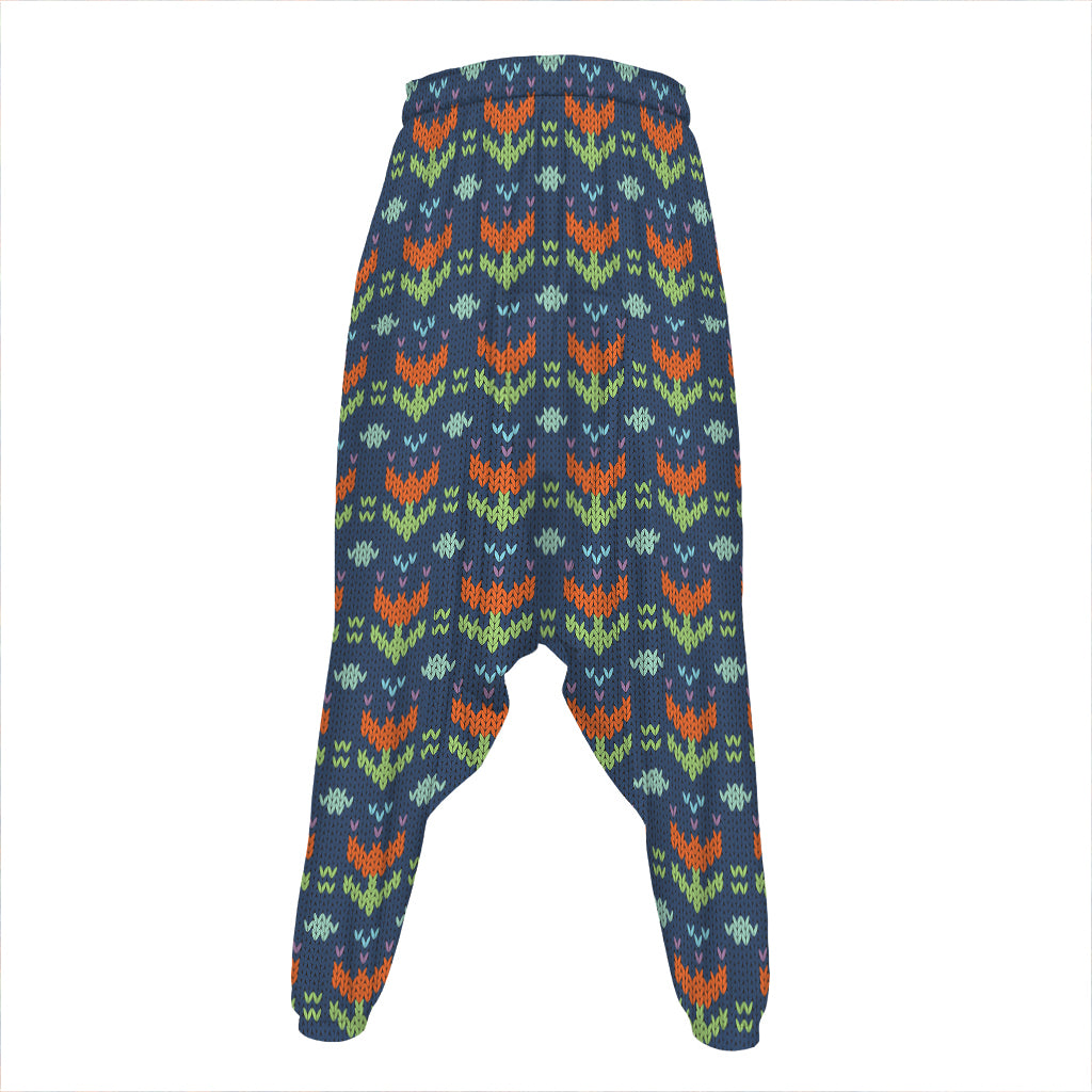 Flower Knitted Pattern Print Hammer Pants