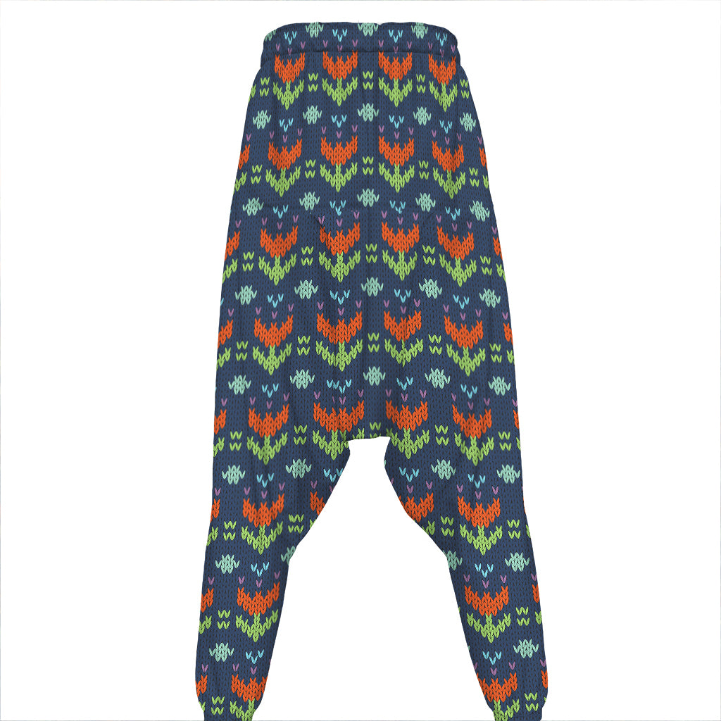 Flower Knitted Pattern Print Hammer Pants