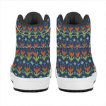 Flower Knitted Pattern Print High Top Leather Sneakers