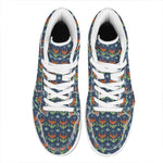 Flower Knitted Pattern Print High Top Leather Sneakers