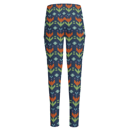 Flower Knitted Pattern Print High-Waisted Pocket Leggings