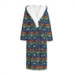 Flower Knitted Pattern Print Hooded Bathrobe