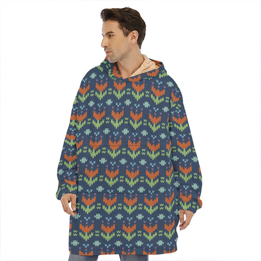 Flower Knitted Pattern Print Hoodie Blanket