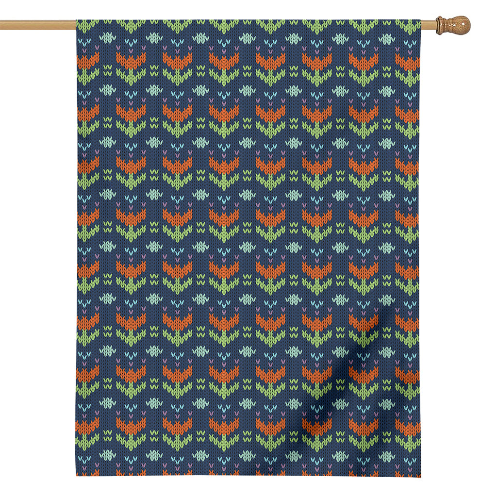 Flower Knitted Pattern Print House Flag