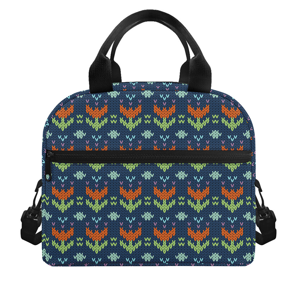 Flower Knitted Pattern Print Insulated Lunch Bag