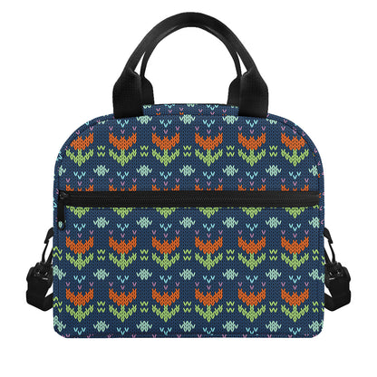 Flower Knitted Pattern Print Insulated Lunch Bag