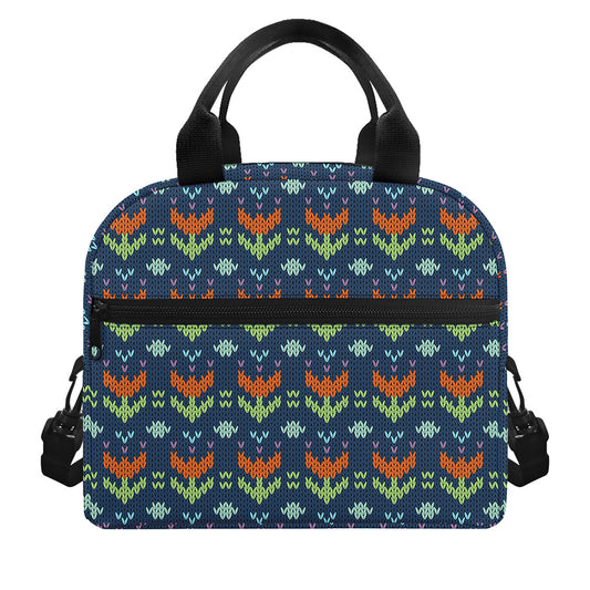 Flower Knitted Pattern Print Insulated Lunch Bag