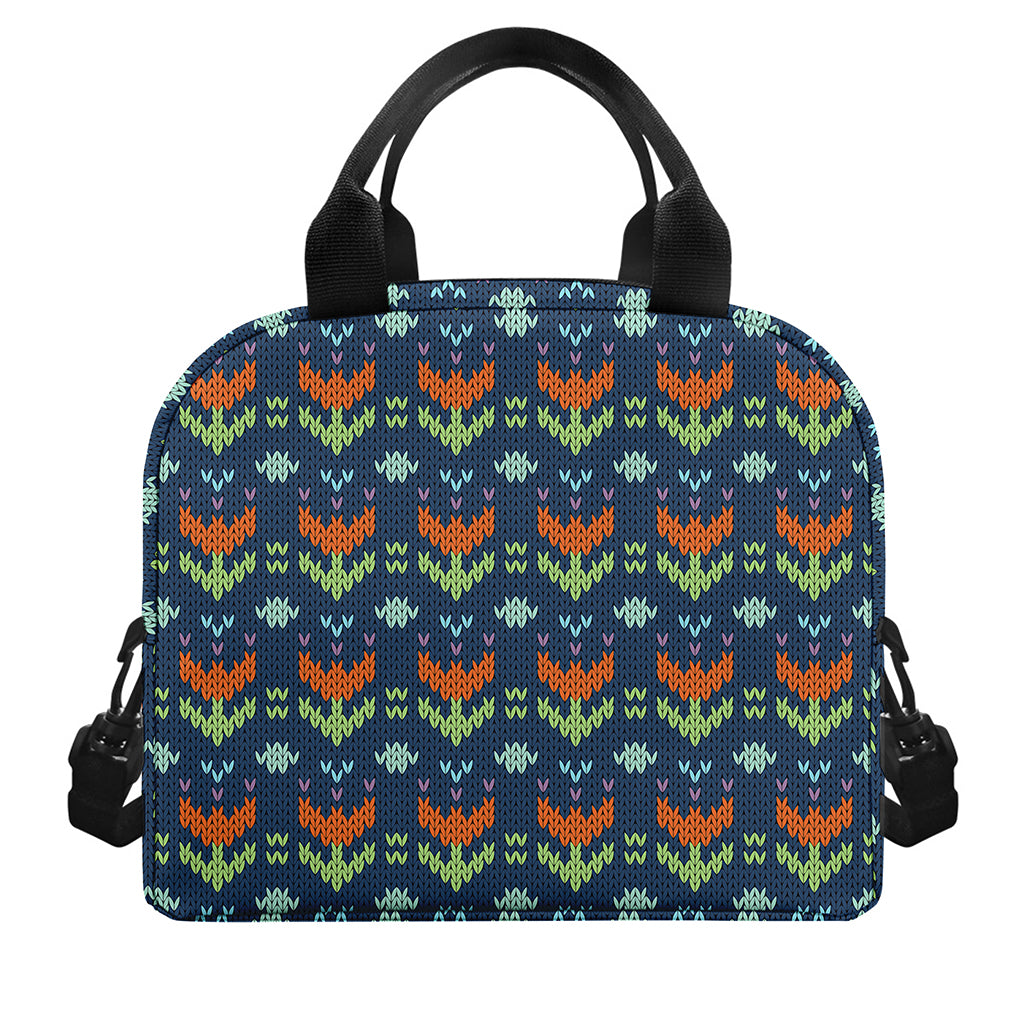 Flower Knitted Pattern Print Insulated Lunch Bag