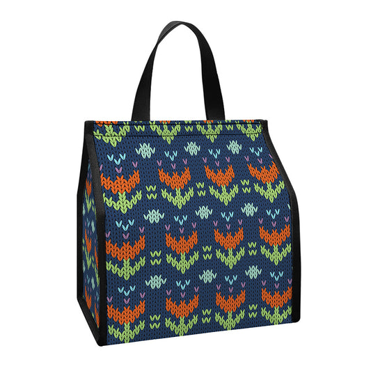 Flower Knitted Pattern Print Insulated Lunch Tote