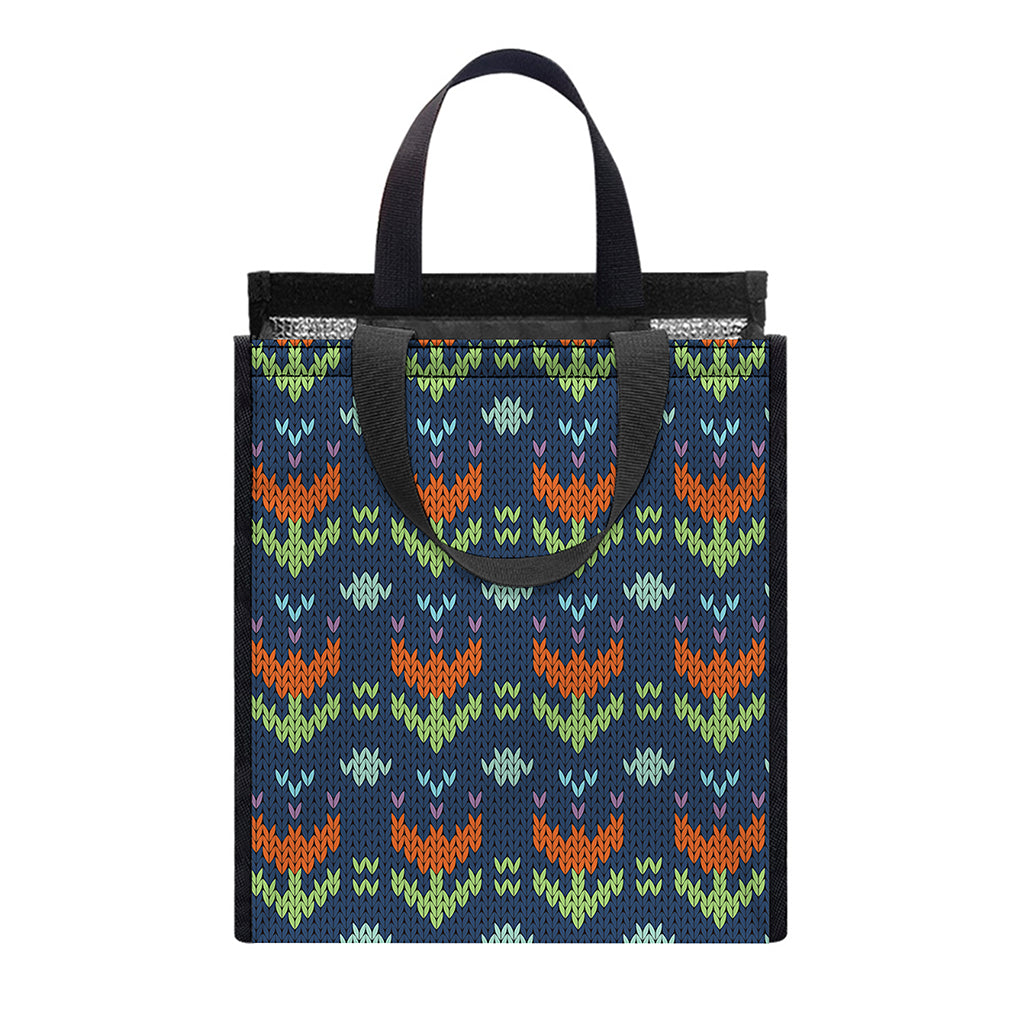 Flower Knitted Pattern Print Insulated Lunch Tote