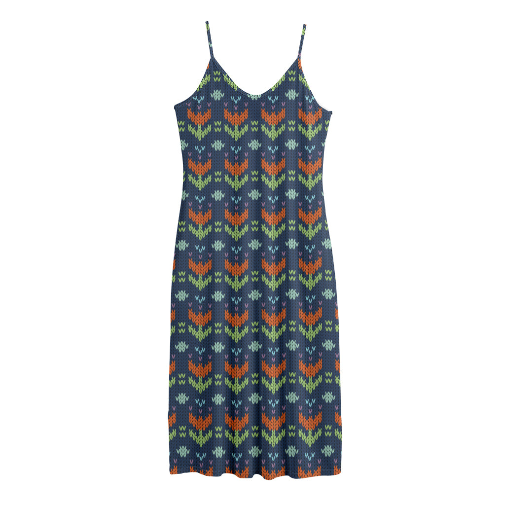 Flower Knitted Pattern Print Jersey Midi Cami Dress